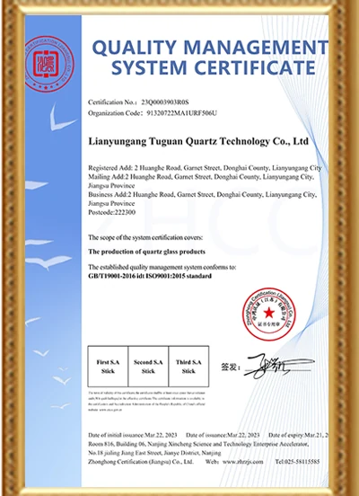 Certificado ISO 9001 del sistema de gestión de calidad de Tuguan Semiconductor