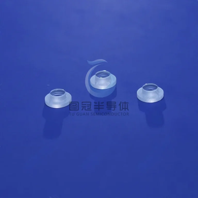 Three translucent sapphire glass steps or support rings with central holes and flared bases.
