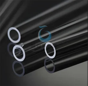 Multiple clear Fused Quartz tubes arranged diagonally, showcasing different diameters and lengths