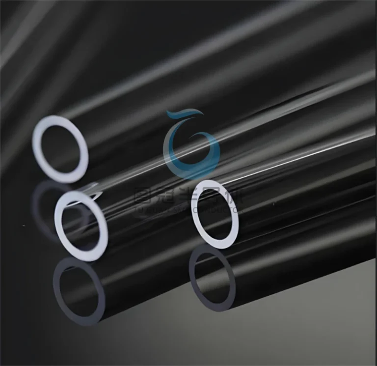 Multiple clear Fused Quartz tubes arranged diagonally, showcasing different diameters and lengths