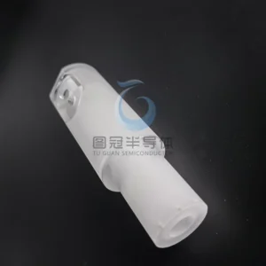 Frosted Fused Quartz nozzle with a precise internal channel and side port.