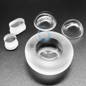 Assortment of clear and frosted Fused Quartz components, including a large frosted ring with an integrated clear dome, and smaller clear domes and oval rings